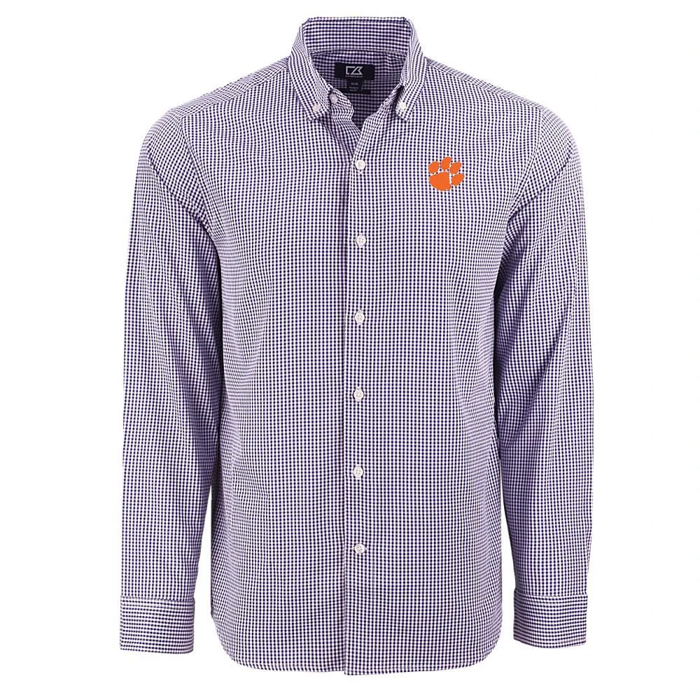 Clemson Cutter & Buck Skyline Epic Gingham Dress Shirt