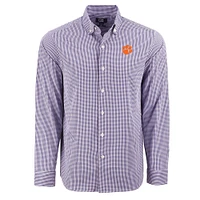 Clemson Cutter & Buck Skyline Epic Gingham Dress Shirt