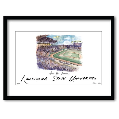 LSU Alex Box Stadium Matted Watercolor Framed Wall Art