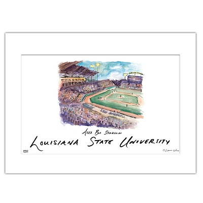 LSU Alex Box Stadium Matted Watercolor Wall Art