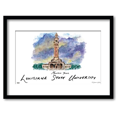 LSU Memorial Tower Matted Watercolor Framed Wall Art