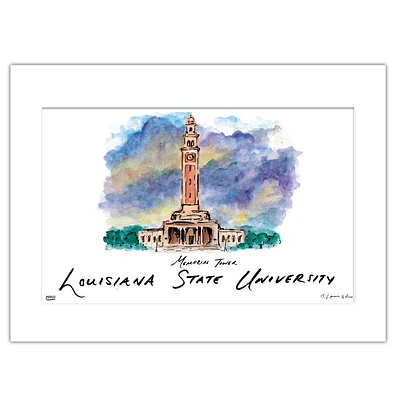 LSU Memorial Tower Matted Watercolor Wall Art