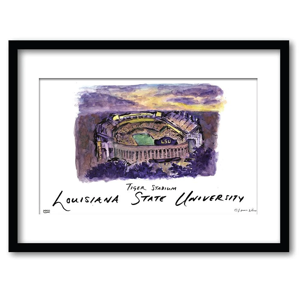 LSU Tiger Stadium Matted Watercolor Framed Wall Art