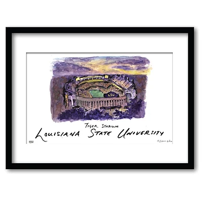 LSU Tiger Stadium Matted Watercolor Framed Wall Art