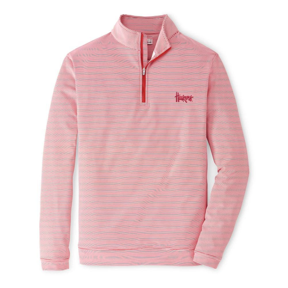 Nebraska Peter Millar Perth Sugar Stripe Performance 1/4 Zip Pullover