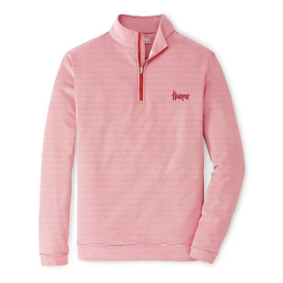 Nebraska Peter Millar Perth Sugar Stripe Performance 1/4 Zip Pullover