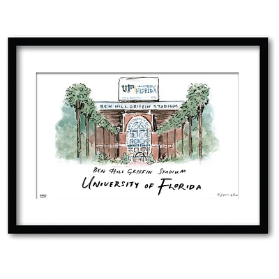 Florida Ben Hill Griffin Stadium Matted Watercolor Framed Wall Art