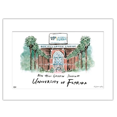 Florida Ben Hill Griffin Stadium Matted Watercolor Wall Art