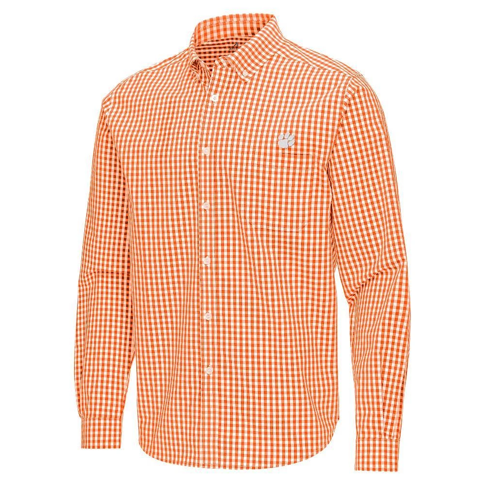 Clemson Antigua Ellis Gingham Woven Shirt