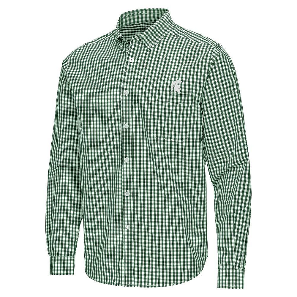Michigan State Antigua Ellis Gingham Woven Shirt