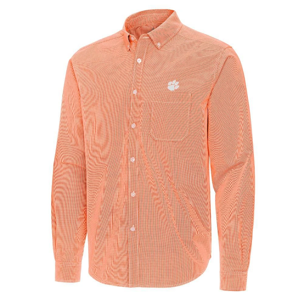 Clemson Antigua Porter Micro Check Woven Shirt