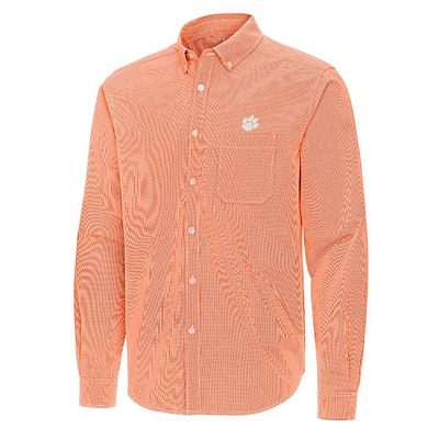 Clemson Antigua Porter Micro Check Woven Shirt