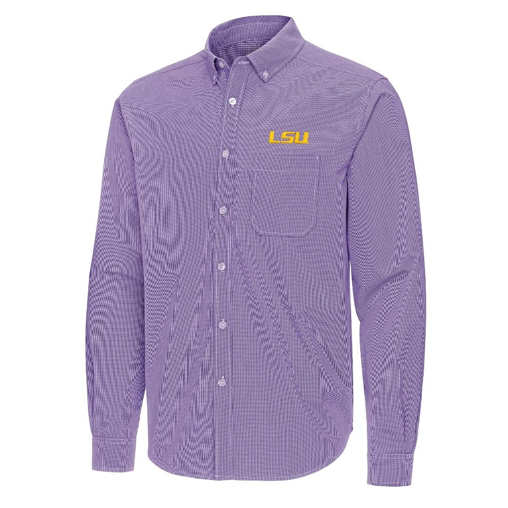 LSU Antigua Porter Micro Check Woven Shirt