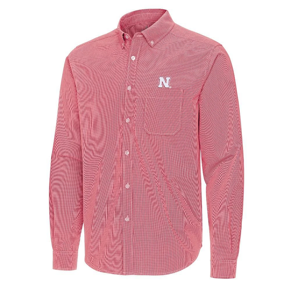 Nebraska Antigua Porter Micro Check Woven Shirt