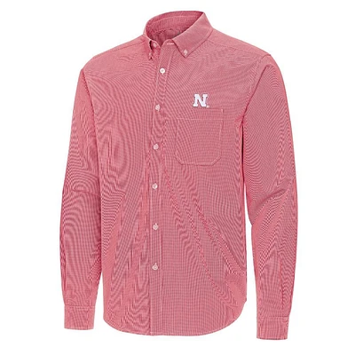 Nebraska Antigua Porter Micro Check Woven Shirt