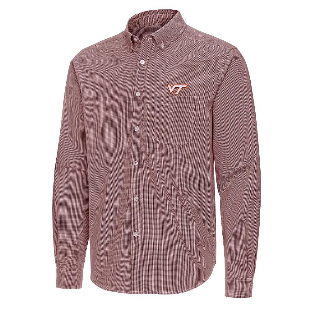 Virginia Tech Antigua Porter Micro Check Woven Shirt