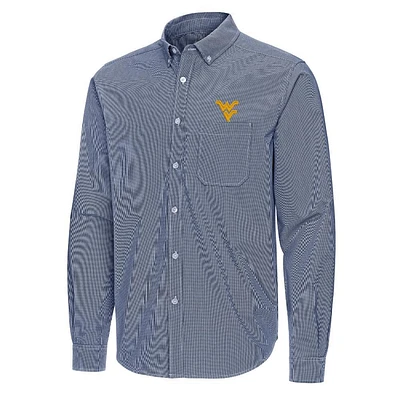 West Virginia Antigua Porter Micro Check Woven Shirt