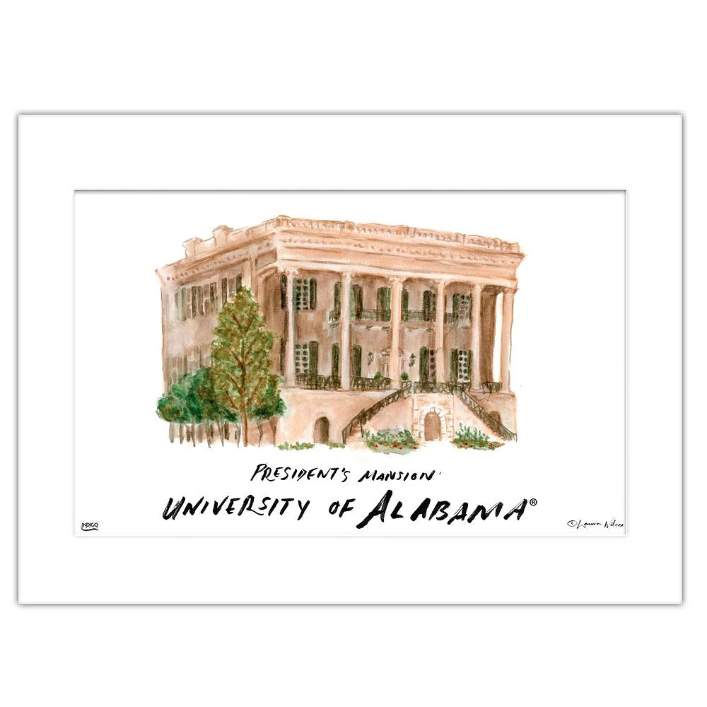 Alabama President's Mansion Matted Watercolor Wall Art