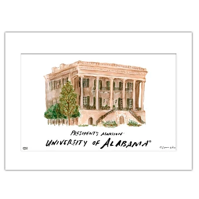 Alabama President's Mansion Matted Watercolor Wall Art
