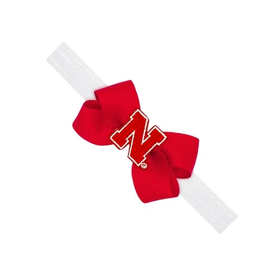 Nebraska Infant Mini Bow with Logo Patch Headband