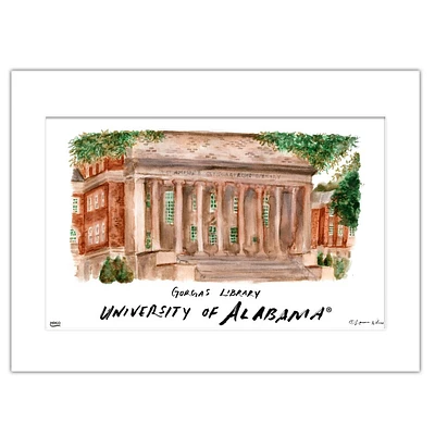 Alabama Gorgas Library Matted Watercolor Wall Art