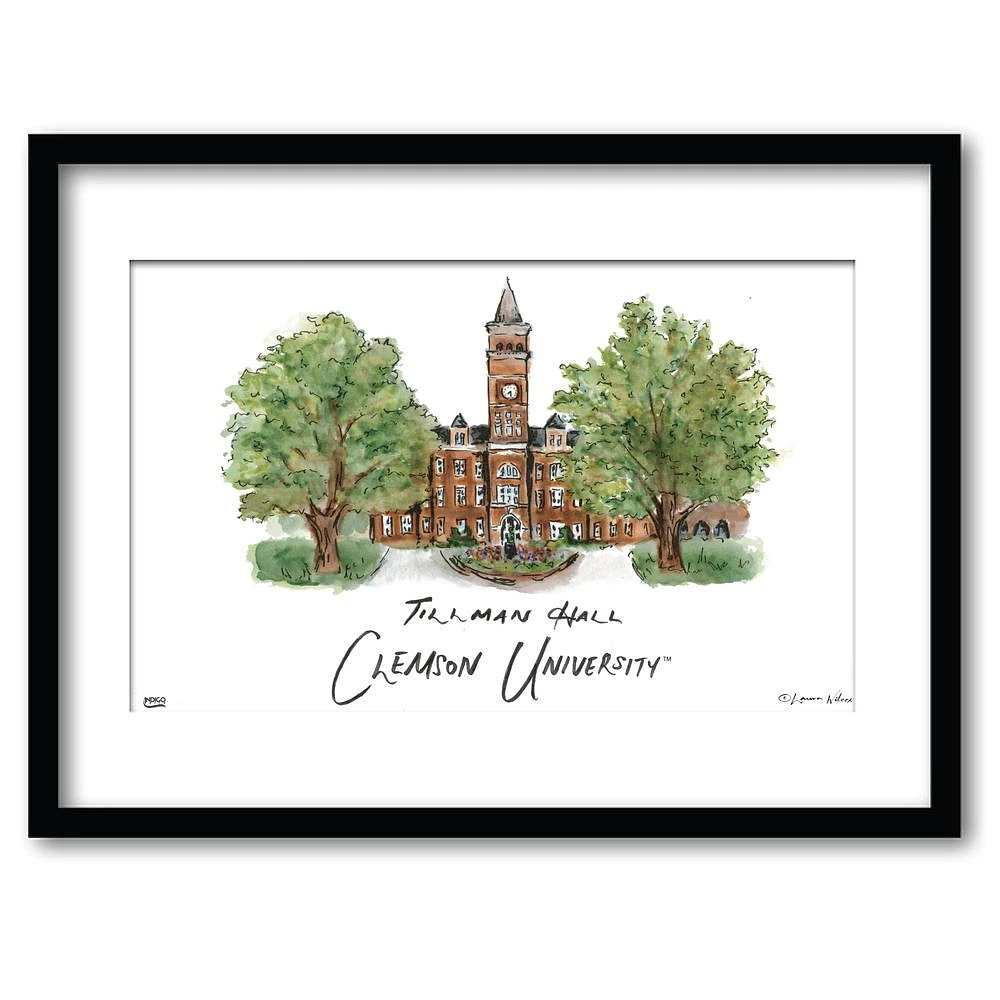 Clemson Tillman Hall Matted Watercolor Framed Wall Art