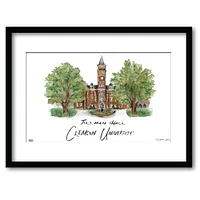 Clemson Tillman Hall Matted Watercolor Framed Wall Art