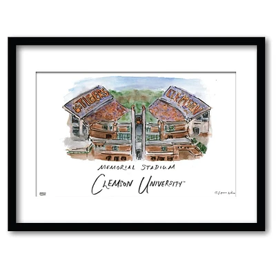 Clemson Memorial Stadium Matted Watercolor Framed Wall Art