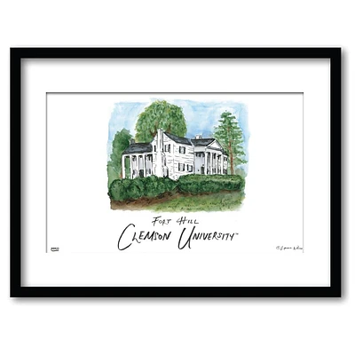 Clemson Fort Hill Matted Watercolor Framed Wall Art
