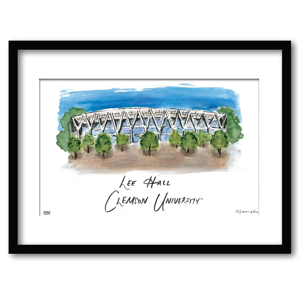 Clemson Lee Hall Matted Watercolor Framed Wall Art