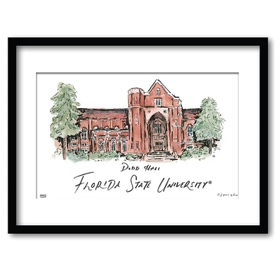 Florida State Dodd Hall Matted Watercolor Framed Wall Art