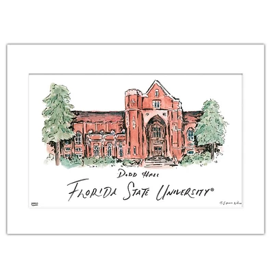 Florida State Dodd Hall Matted Watercolor Wall Art