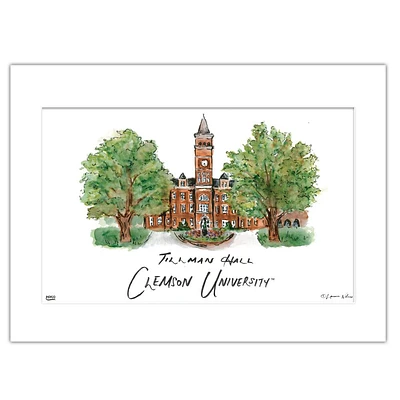Clemson Tillman Hall Matted Watercolor Wall Art