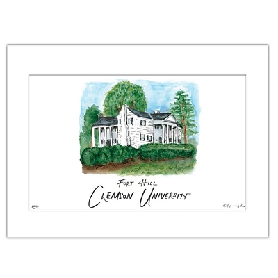 Clemson Fort Hill Matted Watercolor Wall Art