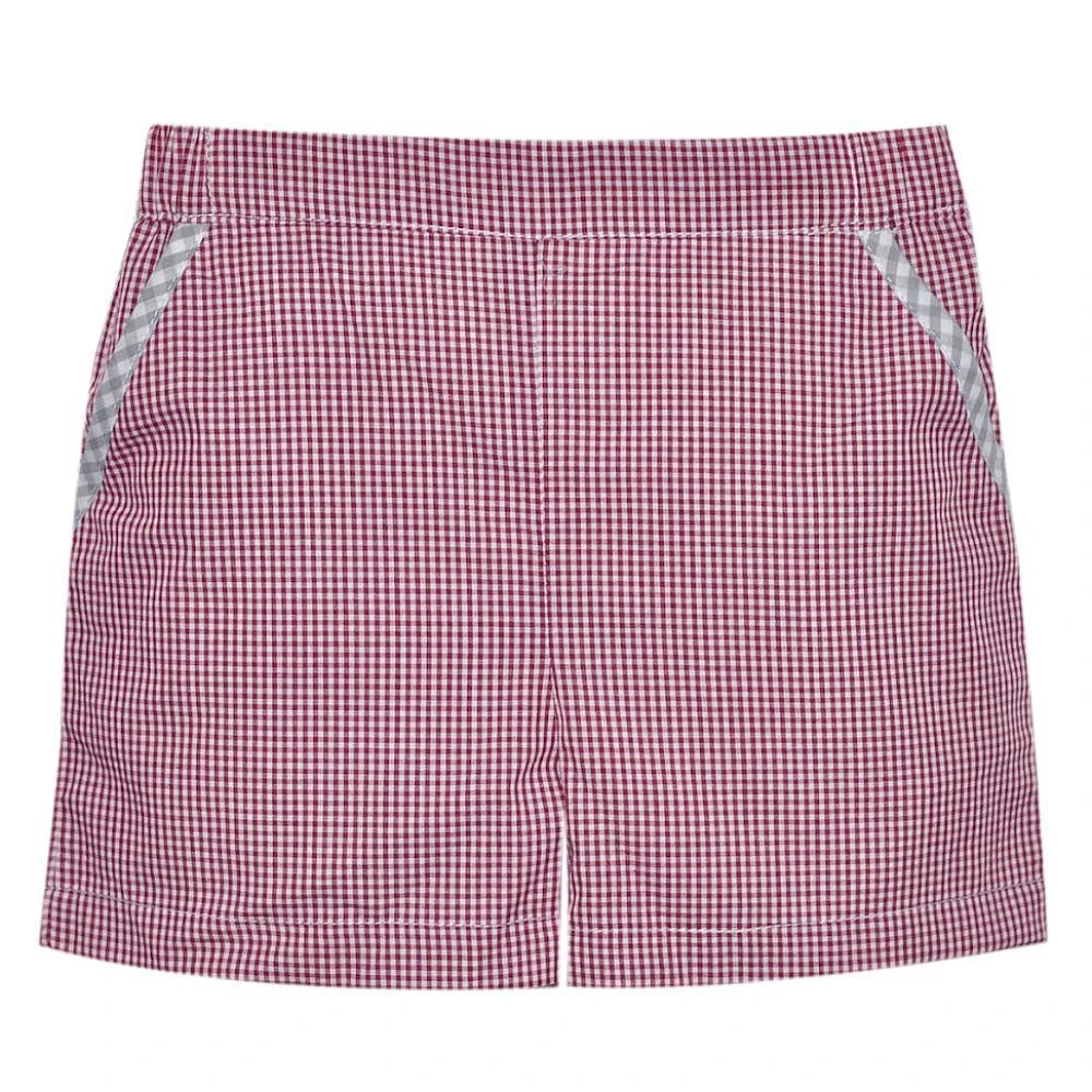 Maroon and White Toddler Unisex Gingham Shorts