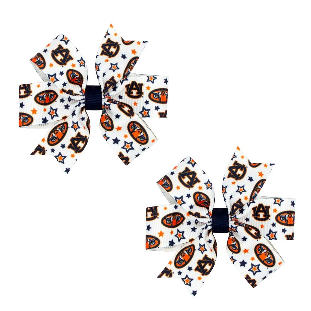 Auburn Mini Circle Signature Collegiate Logo Print Fabric Hair Bows