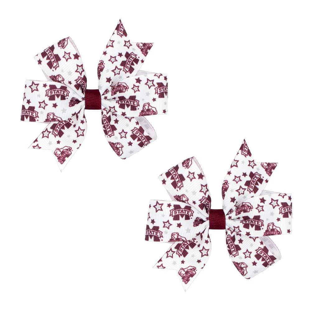 Mississippi State Mini Circle Signature Collegiate Logo Print Fabric Hair Bows