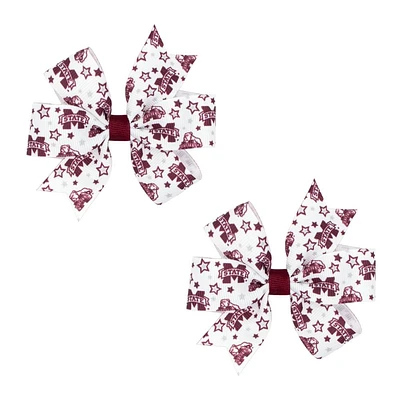 Mississippi State Mini Circle Signature Collegiate Logo Print Fabric Hair Bows