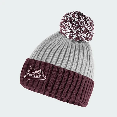 Mississippi State Adidas Ribbed Cuff Pom Beanie
