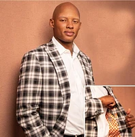 Reveal Suits Plaid with Orange Checkerboard Lining Blazer Jacket