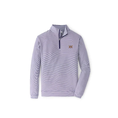 LSU Peter Millar 2025 College World Series National Champs Perth Sugar Stripe 1/4 Zip Pullover