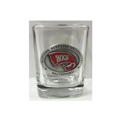  Western Kentucky Heritage Pewter Square Shot Glass (Red Emblem)