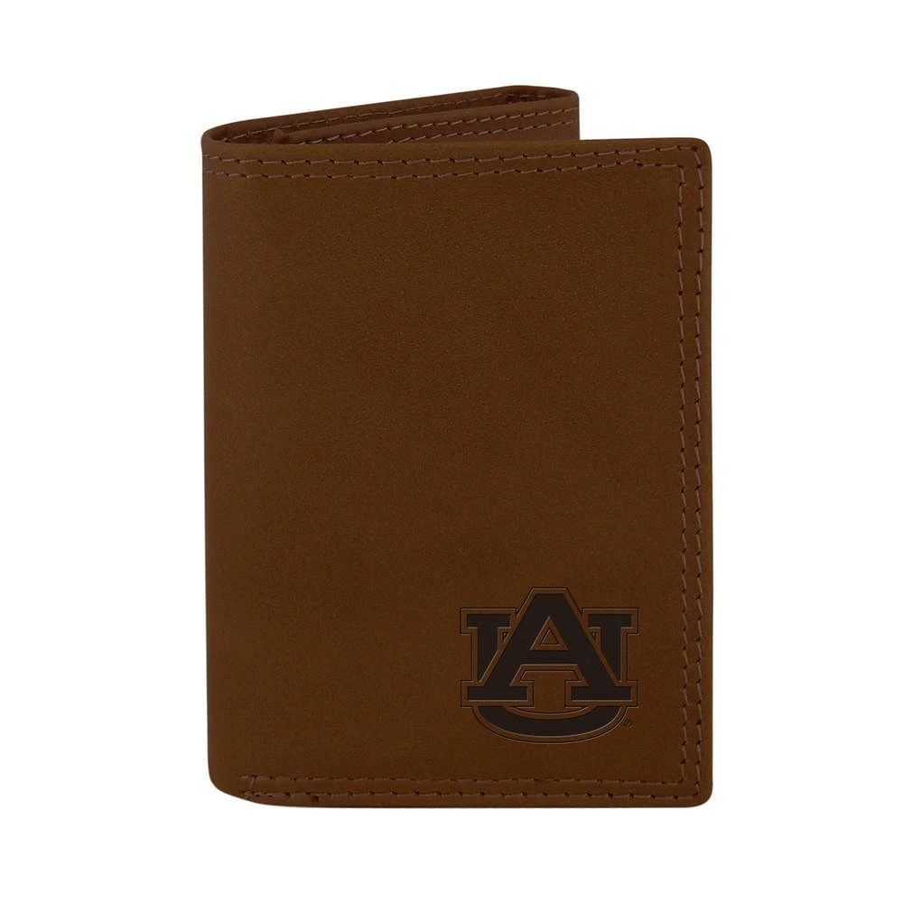 Auburn Zep-Pro Brown Leather Embossed Trifold Wallet