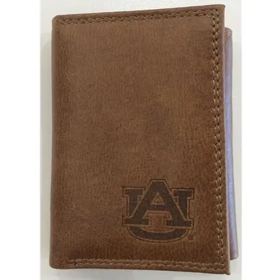 Auburn Zep-Pro Brown Leather Embossed Trifold Wallet