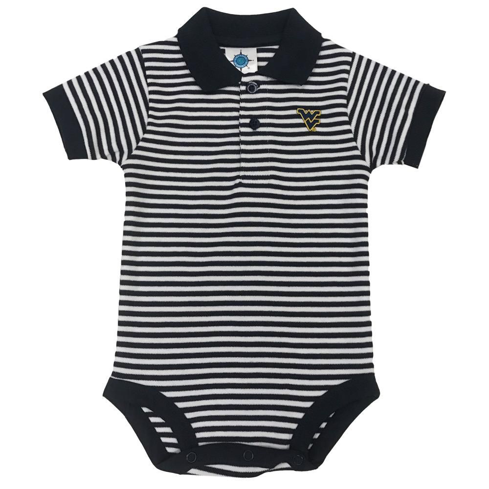 Wvu- West Virginia Infant Striped Polo Body Suit- Alumni Hall