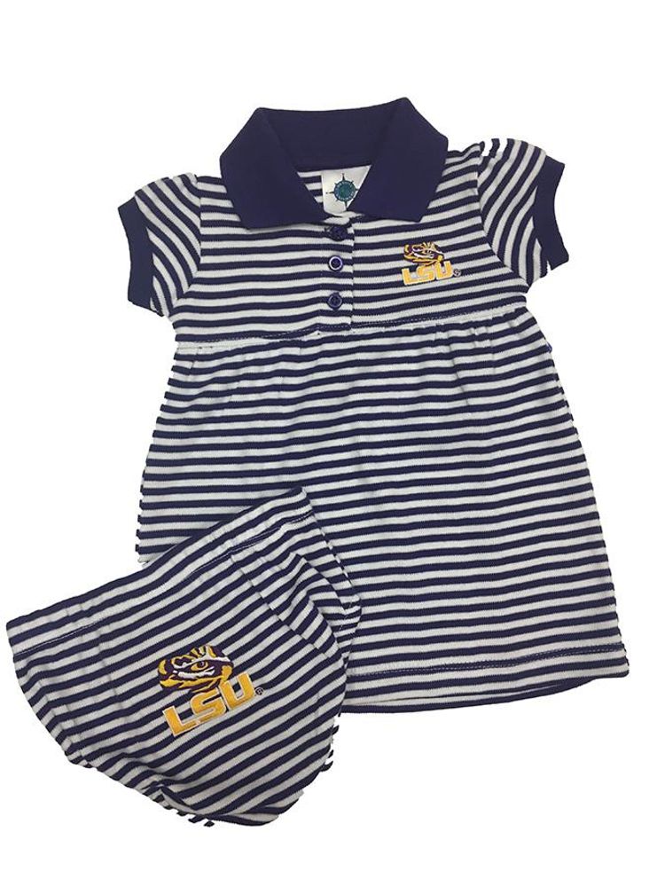 Lsu- Lsu Infant Striped Dress W/Bloomer- Alumni Hall