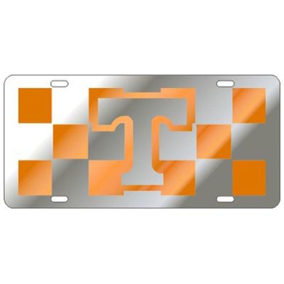  Vols- Tennessee Silver And Orange Power T Checkered License Plate- Alumni Hall