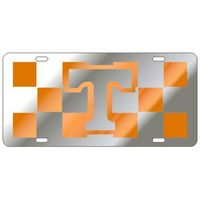  Vols- Tennessee Silver And Orange Power T Checkered License Plate- Alumni Hall