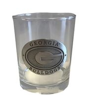  Uga- Georgia Double Old Fashioned Glass Pewter Emblem- Alumni Hall