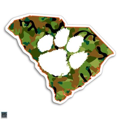  Tigers - Clemson 3  Camo Paw And State Outline Decal - Alumni Hall